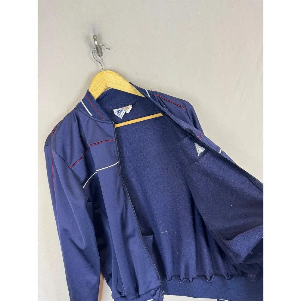Vintage Le Coq Sportif Track Jacket Navy Blue Red White Zip‎ Up XL France Sport